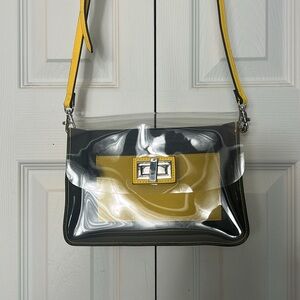 🌟T TAHARI ASL🌟Transparent Yellow and Black Crossbody Stadium Bag.